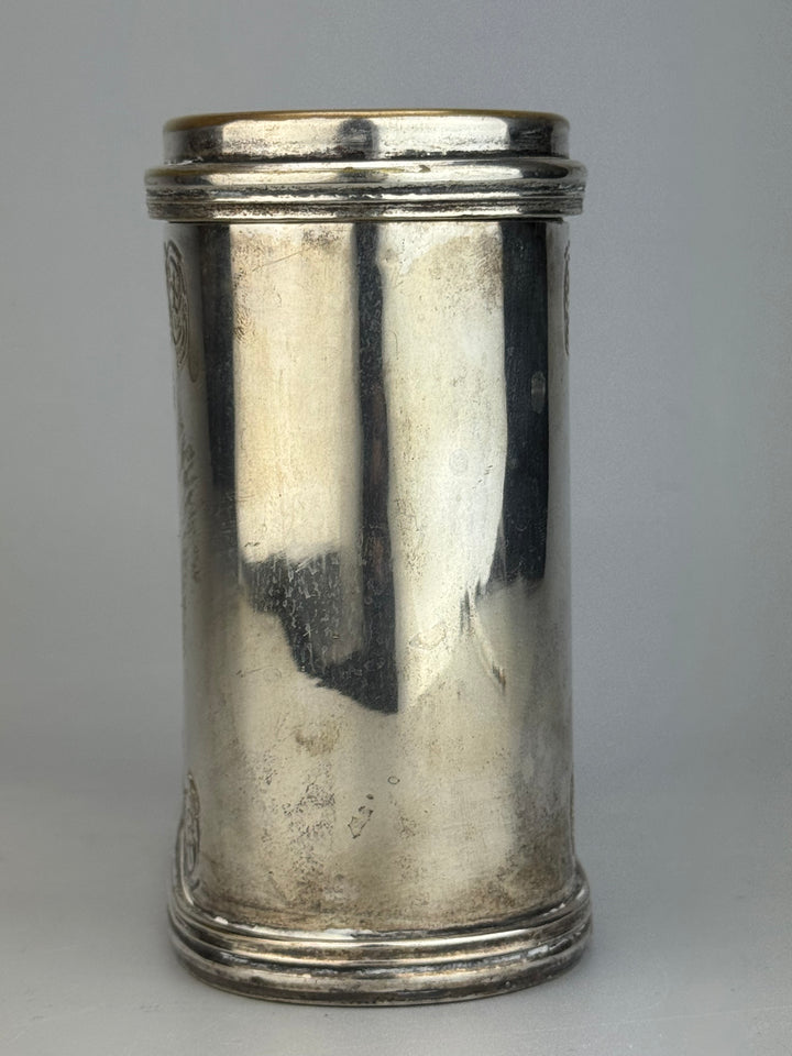 Scatola porta tè vintage in silverplate inciso