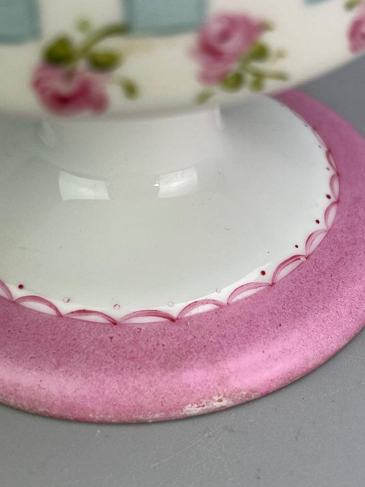 Vaso in porcellana dipinto a mano con decoro floreale rosa vintage