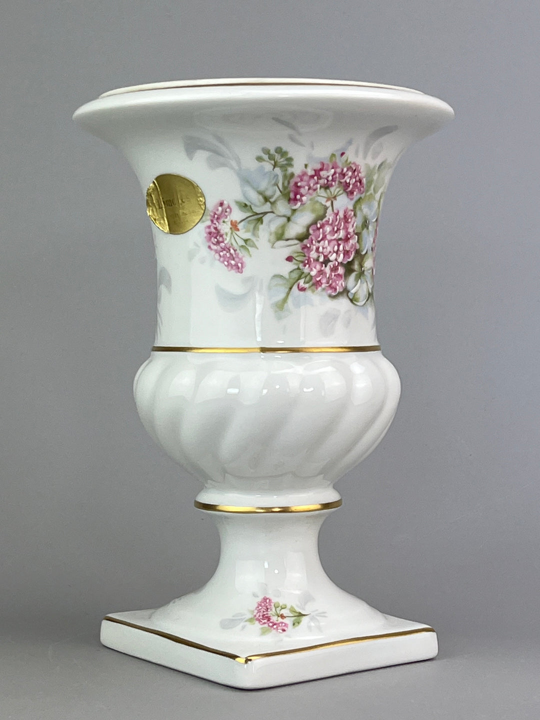 Vaso in porcellana Limoges France con decoro floreale rosa e blu