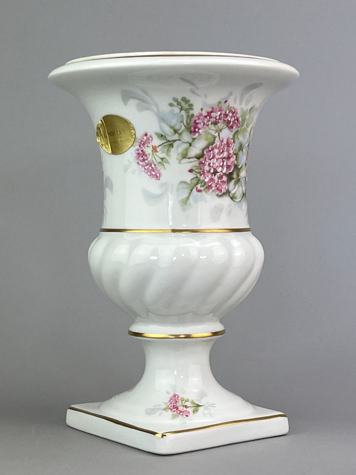 Vaso in porcellana Limoges France con decoro floreale rosa e blu