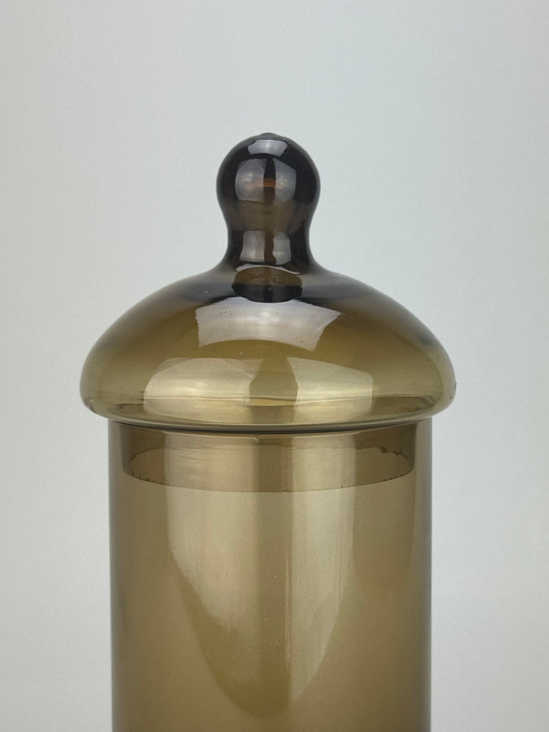 Barattolo vintage in vetro fumé marrone con coperchio