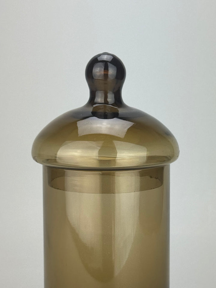Barattolo vintage in vetro fumé marrone con coperchio