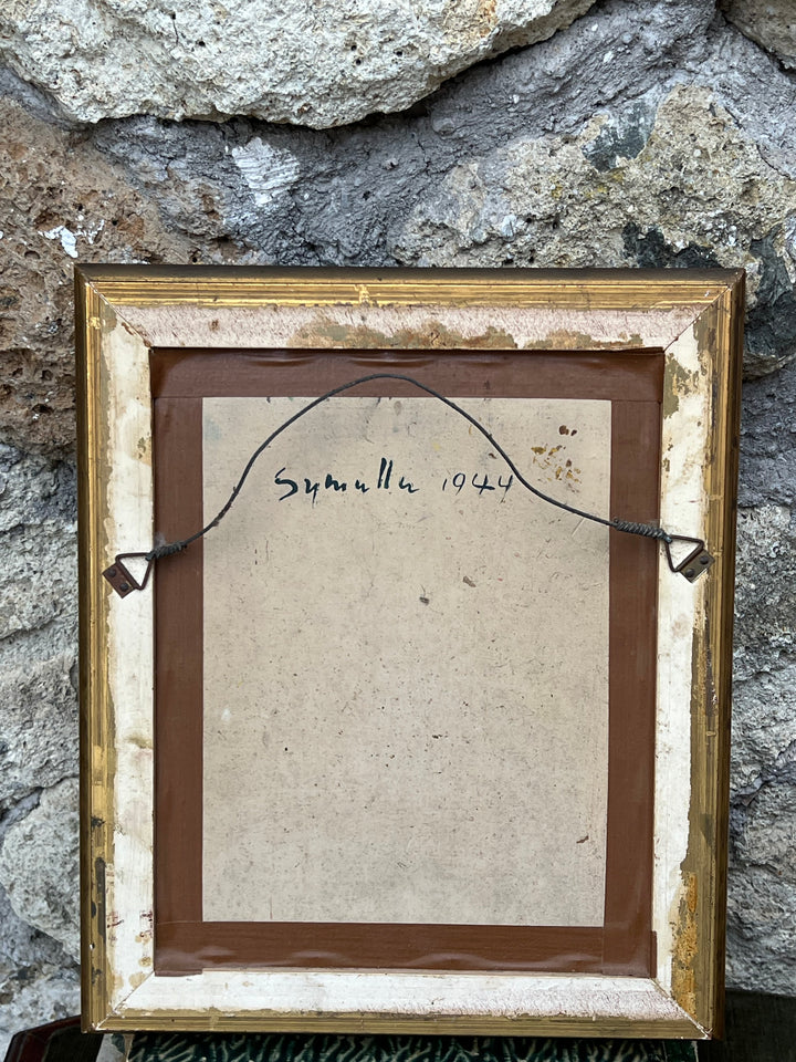 Quadro vintage – Olio su tavola con fiori di campo – Firmato