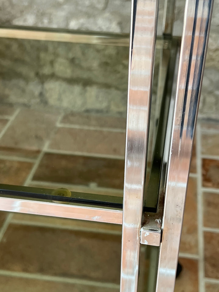 Carrello vintage in acciaio e vetro fumé – Anni '70