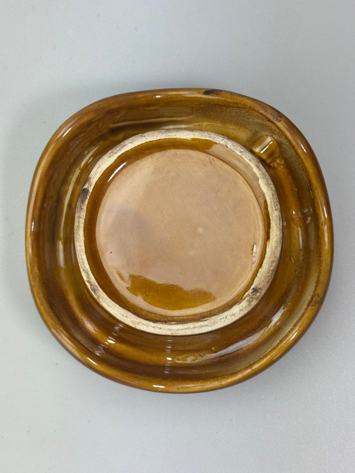 Coppia di Posacenere Mid-Century in ceramica smaltata color ambra