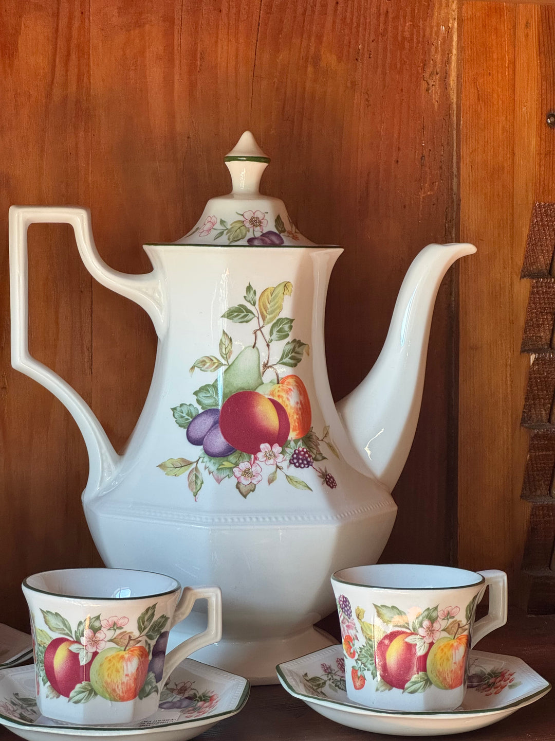 Caffettiera vintage Johnson Bros England con decoro frutta Fresh Fruit
