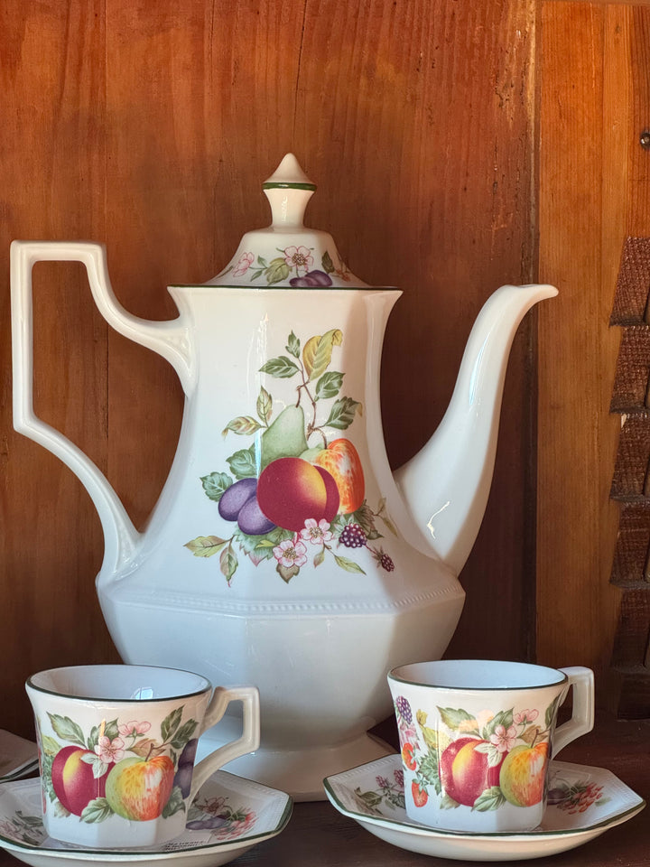 Caffettiera vintage Johnson Bros England con decoro frutta Fresh Fruit