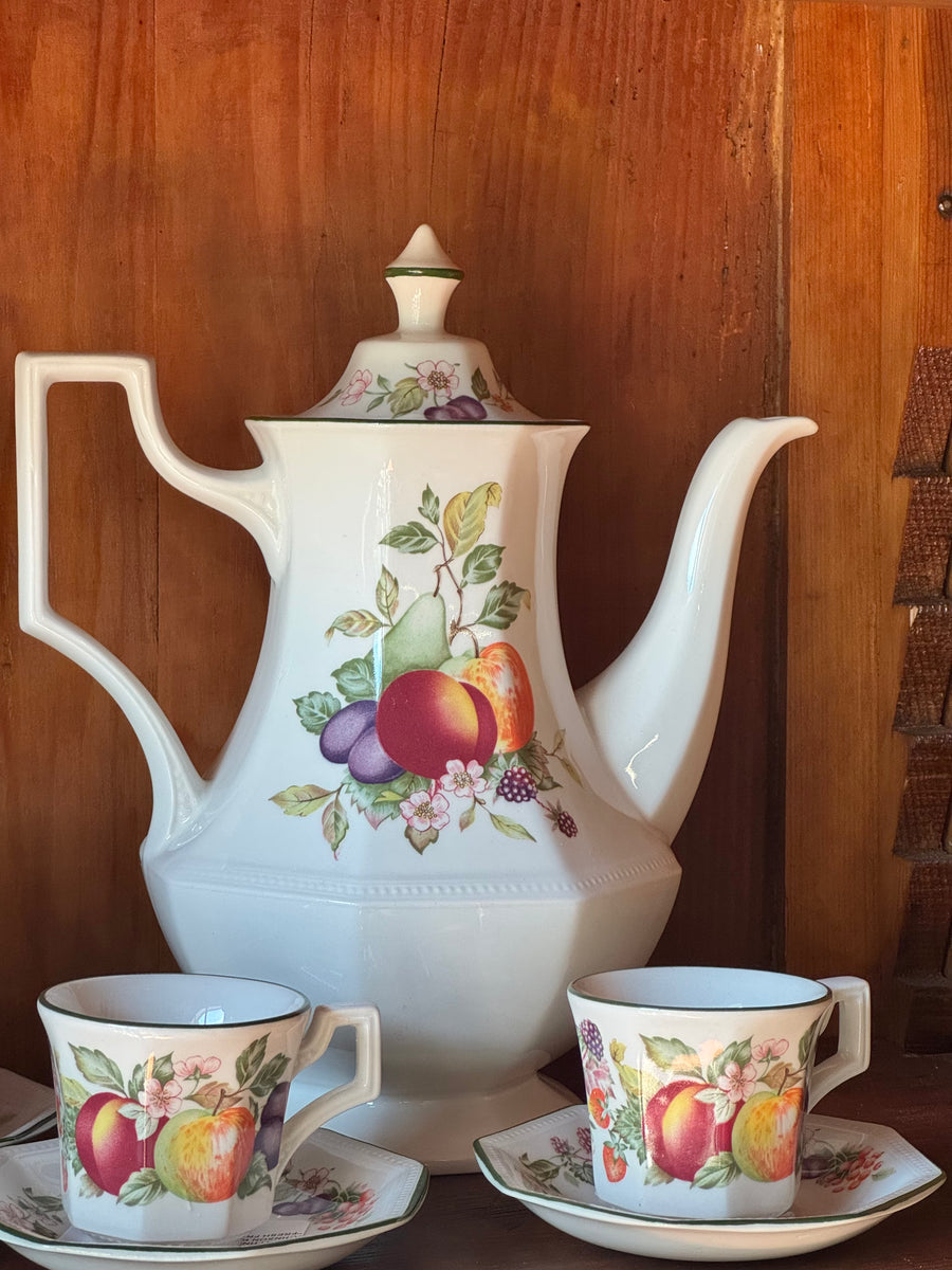 Caffettiera vintage Johnson Bros England con decoro frutta Fresh Fruit