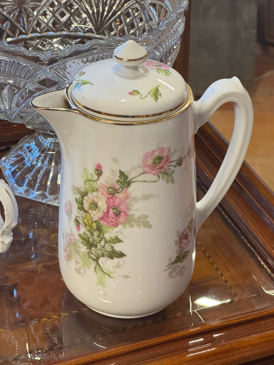 Caffettiera vintage Limoges  con decoro floreale rosa e dettagli in oro