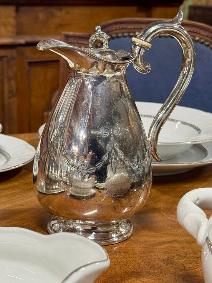 Caffettiera vintage James Deakin & Sons silverplate Sheffield con decoro inciso