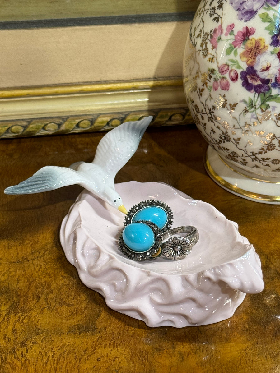 Ciotolina porta anelli in porcellana Thorley con gabbiano, produzione inglese vintage