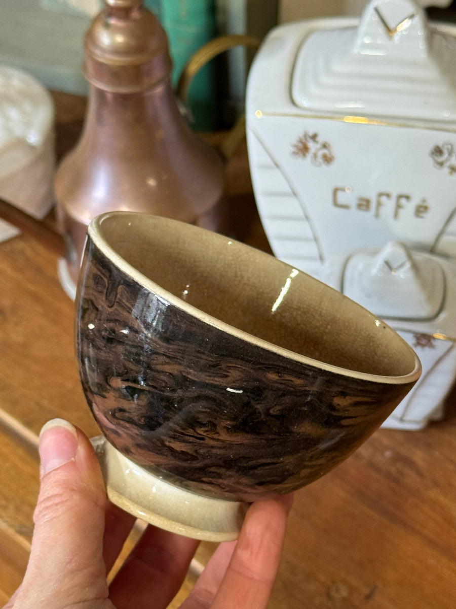 Ciotolina in ceramica Sarreguemines marrone marmorizzata con interno craquelé