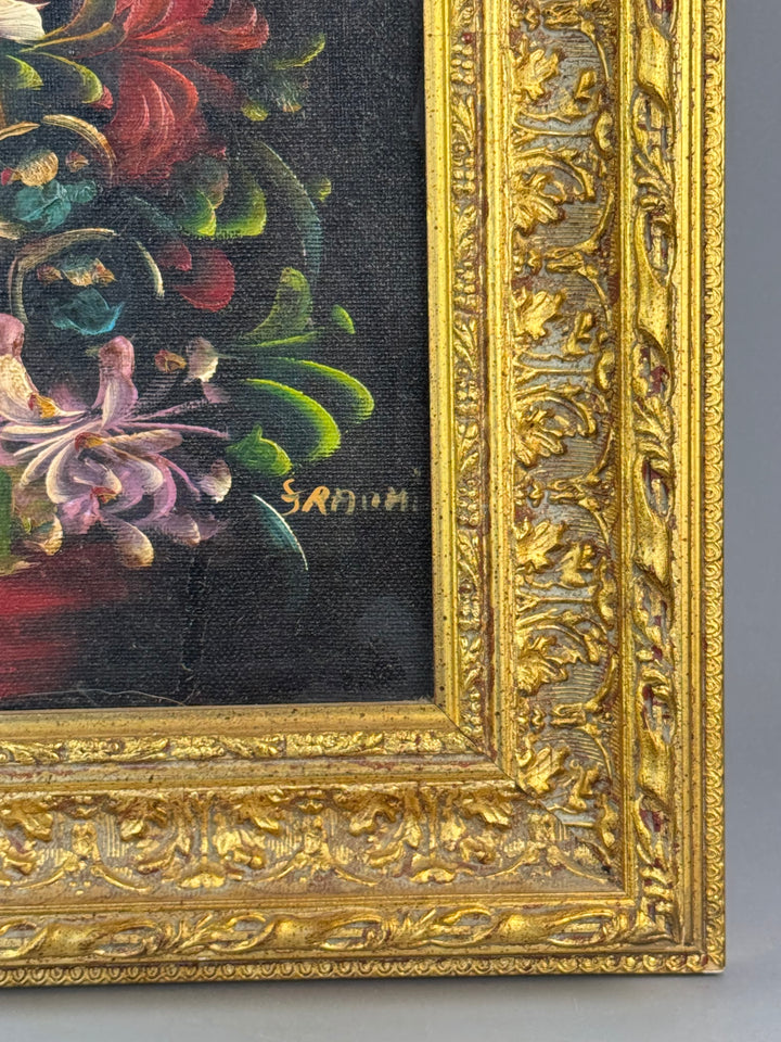 Dipinto a olio su tela Natura morta floreale con cornice dorata firmato Franchi