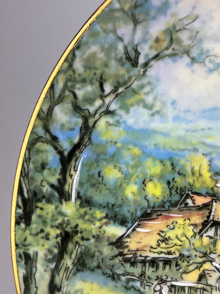 Piatto decorativo in porcellana di Limoges con scena di campagna