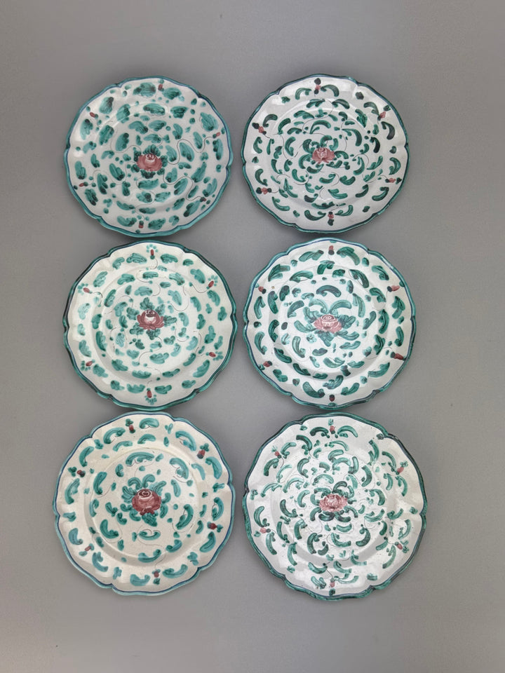 Set 12 piattini da pane in ceramica dipinta a mano Ascoli Piceno decoro floreale