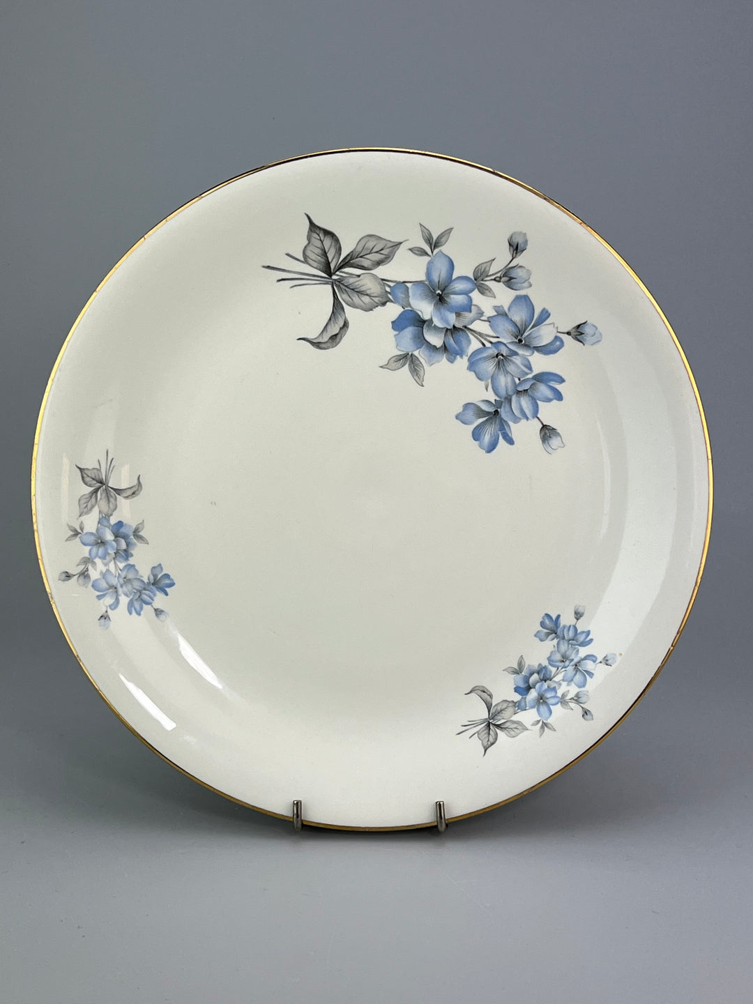 Servizio di piatti 12 persone vintage Dilhand Fabrik fiori celesti e bordo dorato