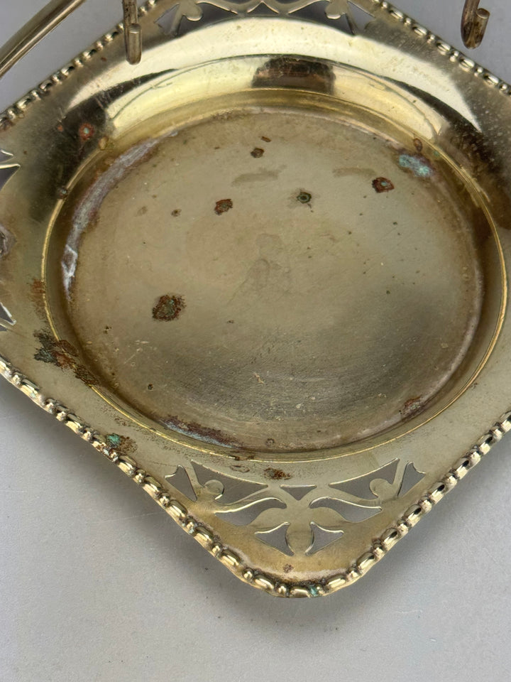 Burriera inglese vintage in vetro e silverplate con coltello