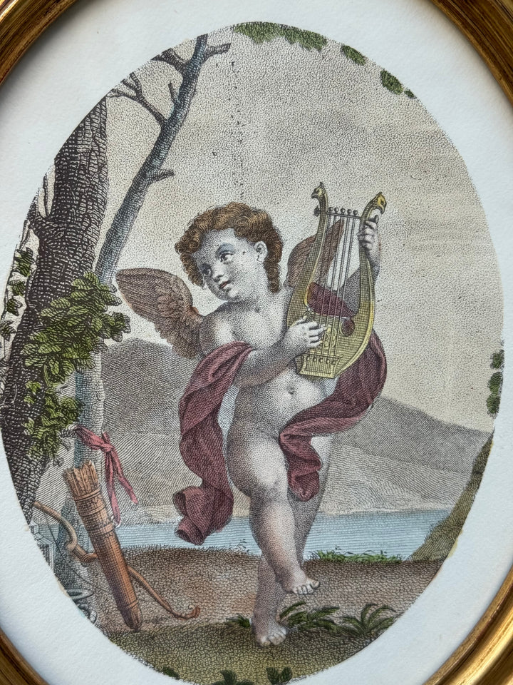 Stampe con Putti in Cornici Ovali Dorate Scene Allegoriche Classiche