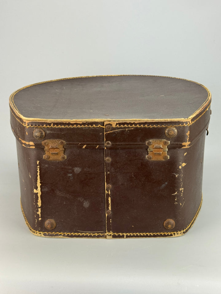 Cappelliera vintage in cuoio marrone con maniglia