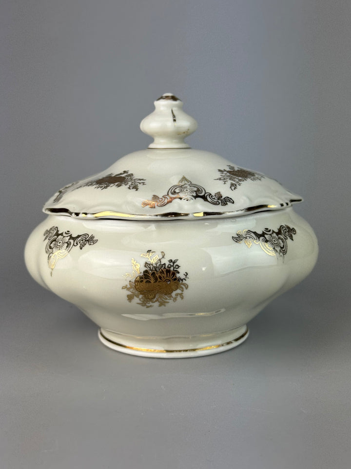 Scatola vintage in porcellana Bavaria con decoro floreale dorato