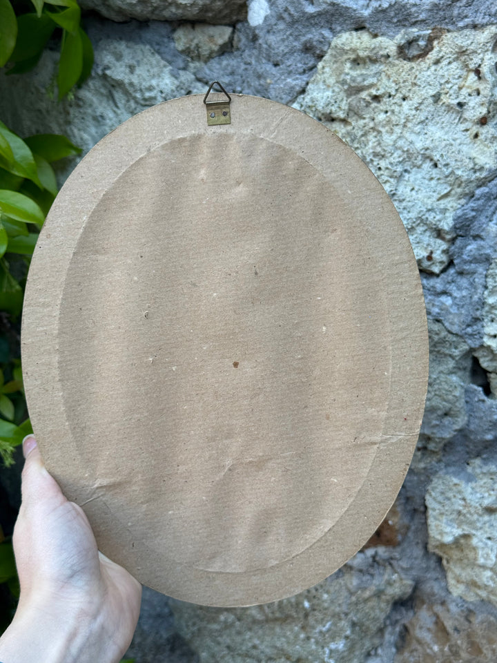 Miniatura femminile olio su lamierino con cornice dorata ovale