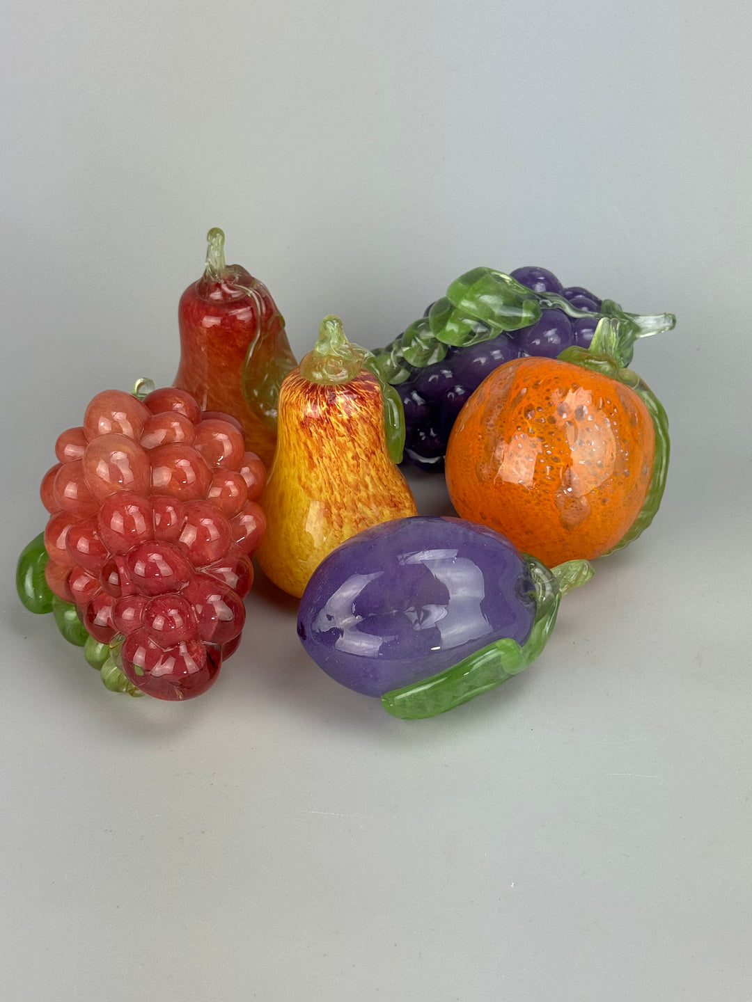 Set di frutta decorativa in vetro soffiato colorato 6 pezzi vintage