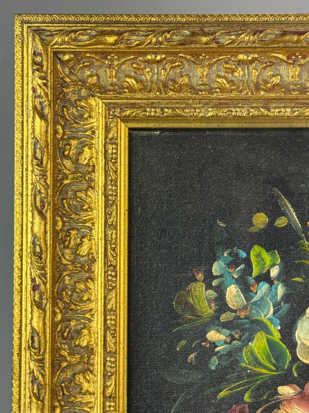 Dipinto a olio su tela Natura morta floreale con cornice dorata firmato Franchi