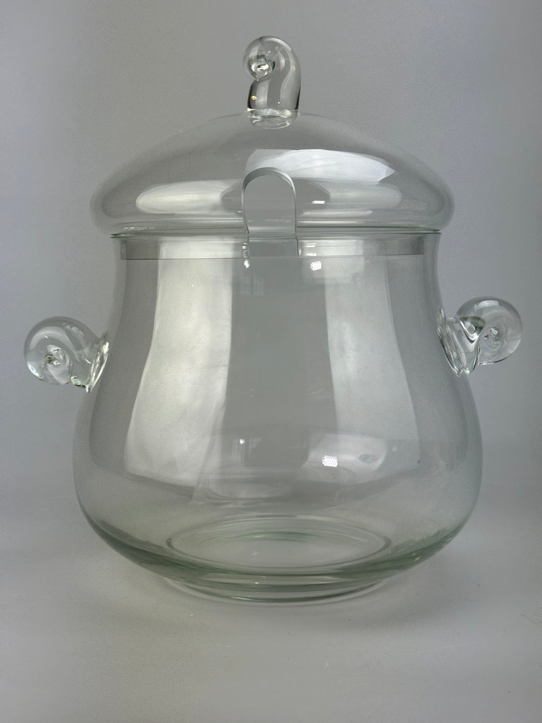 Ciotola vintage da punch in vetro con coperchio e mestolo