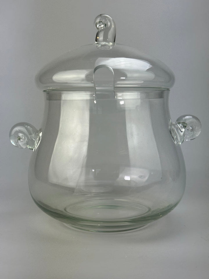 Ciotola vintage da punch in vetro con coperchio e mestolo