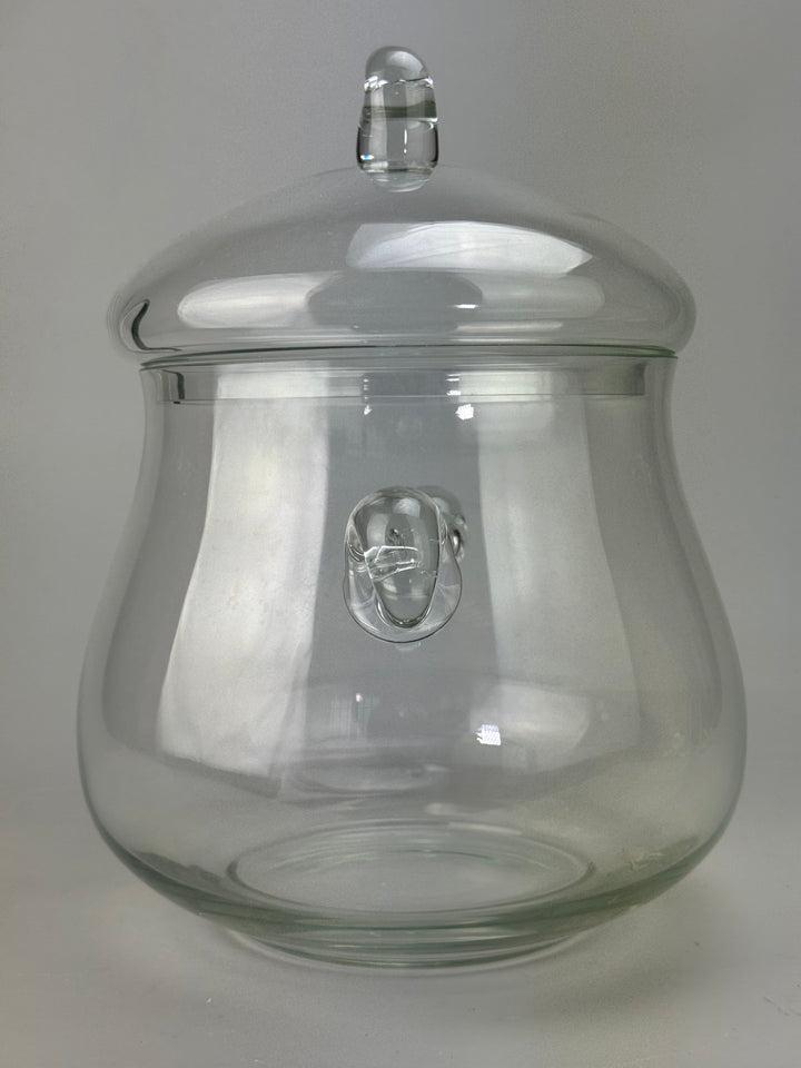 Ciotola vintage da punch in vetro con coperchio e mestolo