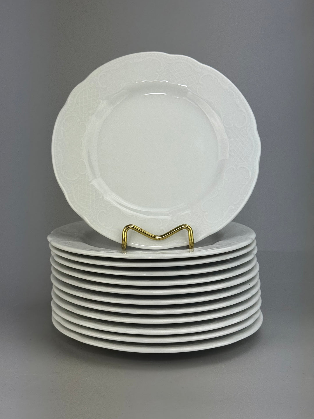 Set 12 Piattini da Dolce Seltmann Weiden in porcellana bianca con decoro a filigrana