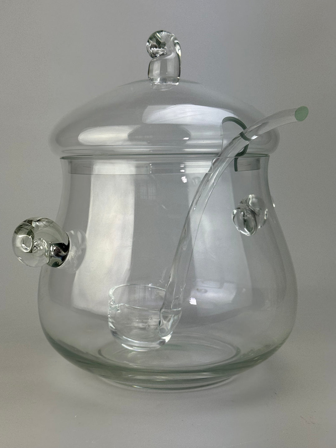 Ciotola vintage da punch in vetro con coperchio e mestolo