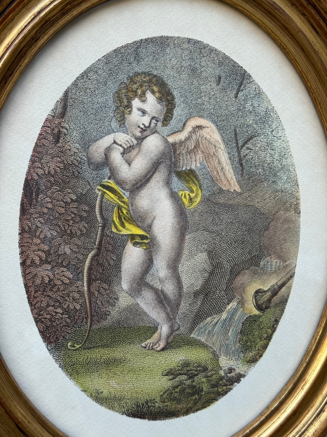 Stampe con Putti in Cornici Ovali Dorate Scene Allegoriche Classiche