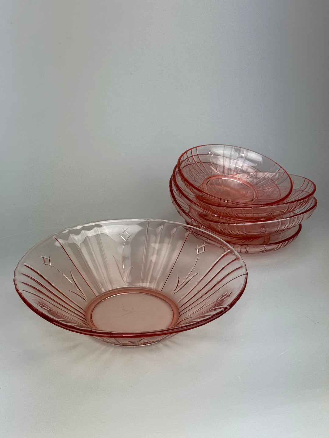 Servizio da macedonia vintage 6 persone in vetro rosa decoro floreale