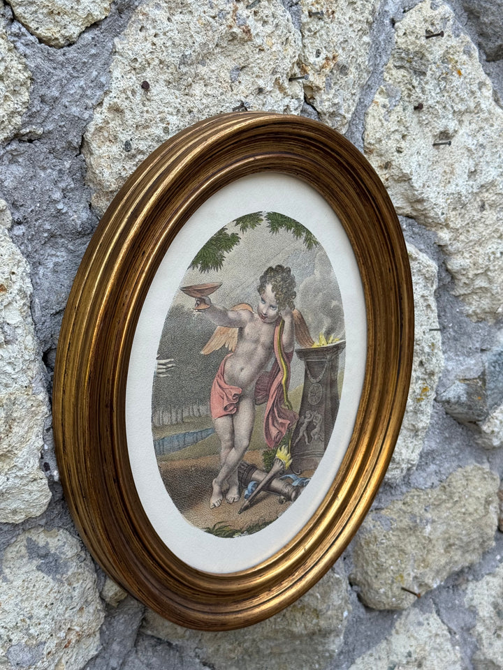 Stampe con Putti in Cornici Ovali Dorate Scene Allegoriche Classiche
