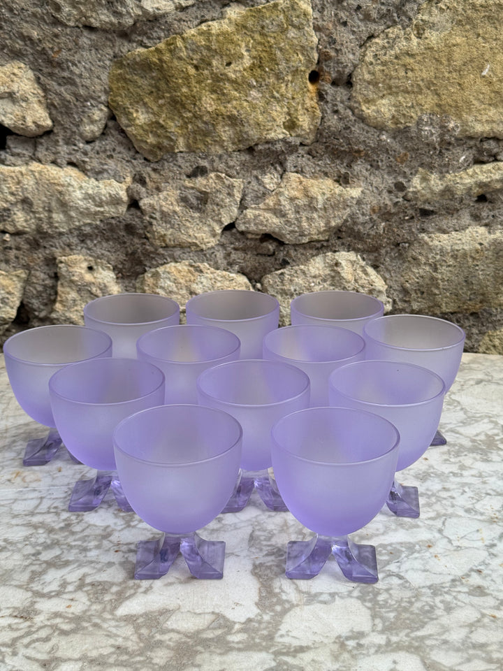 Set di 12 Calici Mid-Century in vetro satinato viola