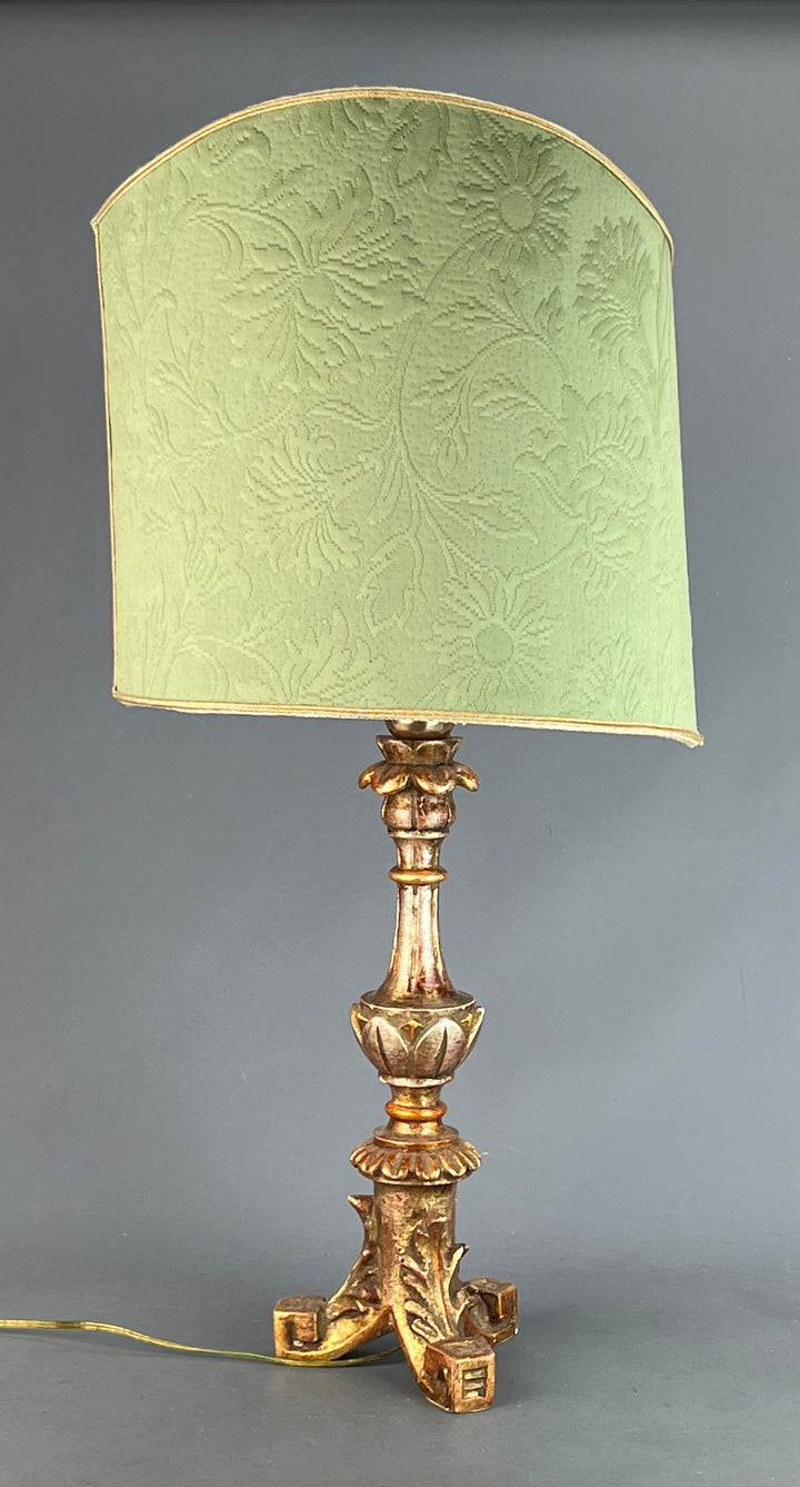 Lampada da tavolo legno dorato paralume verde