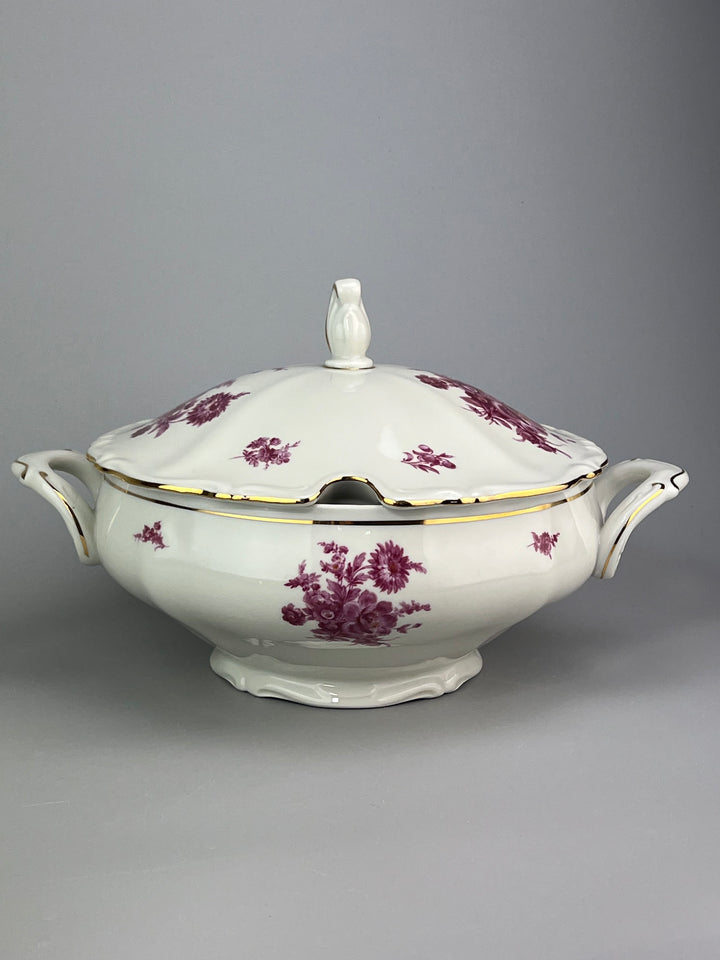 Zuppiera vintage in porcellana Bavaria decoro rosso rubino