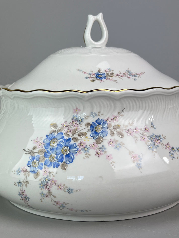 Servizio da tavola per 10 persone Royal Tognana decoro floreale blu e profili oro