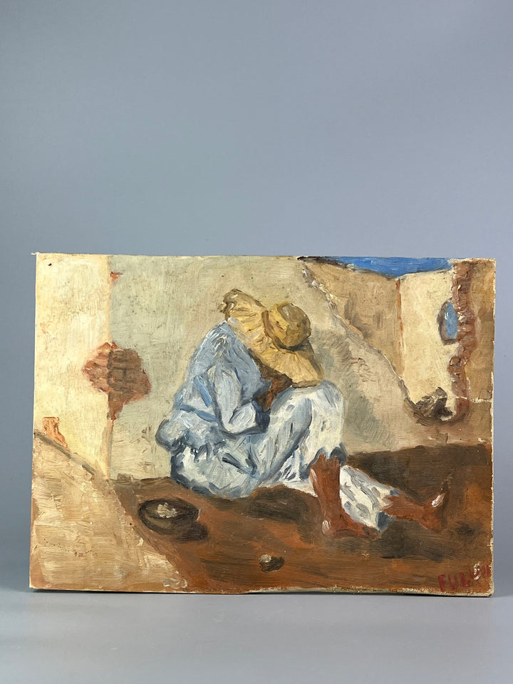 Quadro olio su tela mendicante vintage