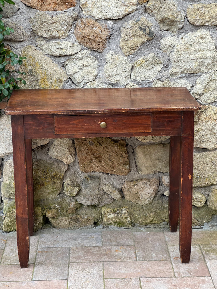 Scrittoio vintage in legno massello con cassetto centrale