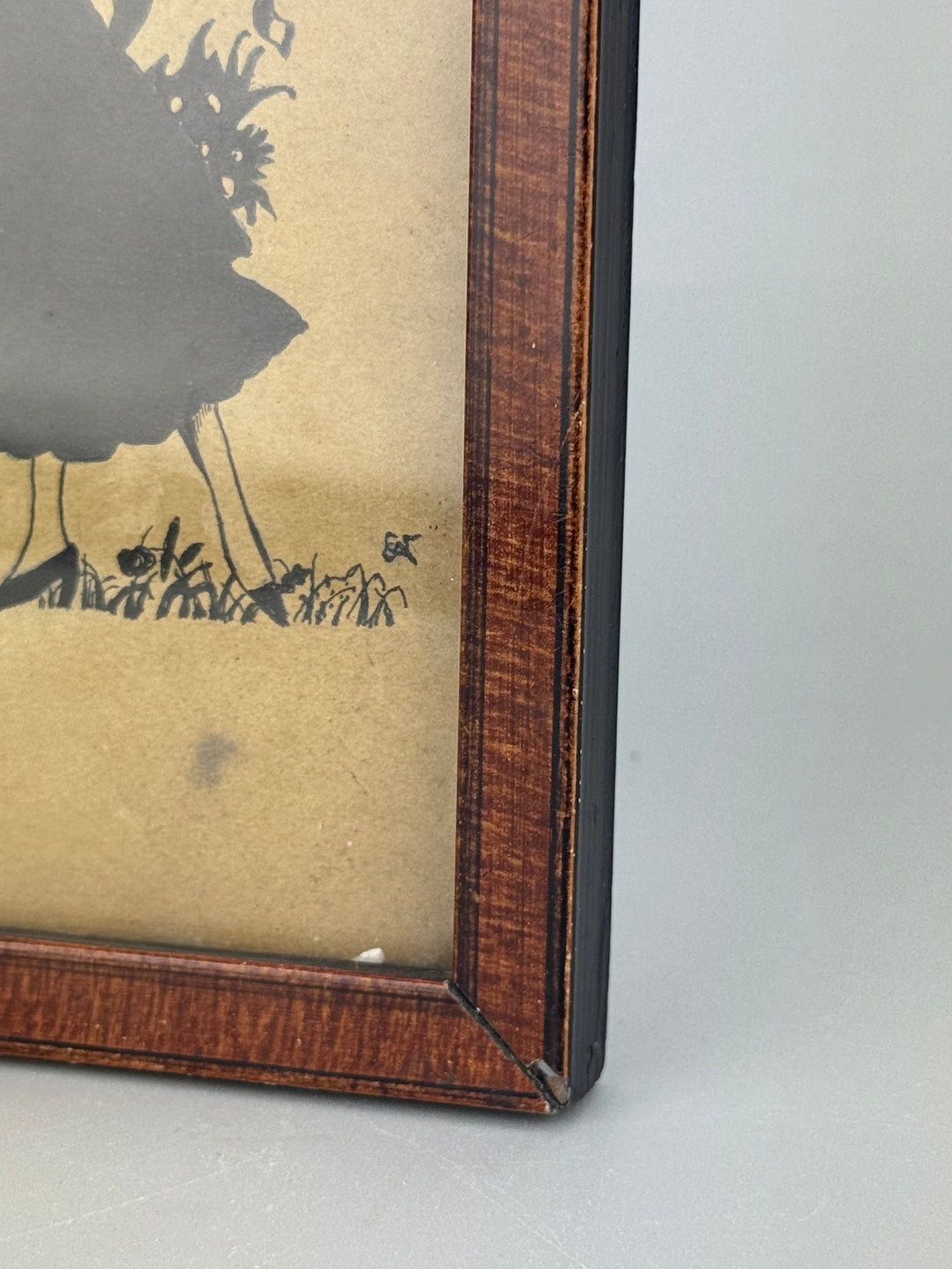 Quadretto silhouette coppia in stile vittoriano penna su carta con cornice in legno