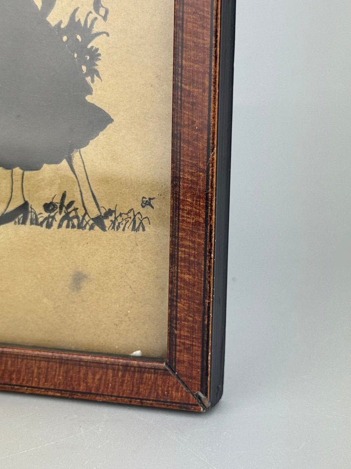 Quadretto silhouette coppia in stile vittoriano penna su carta con cornice in legno