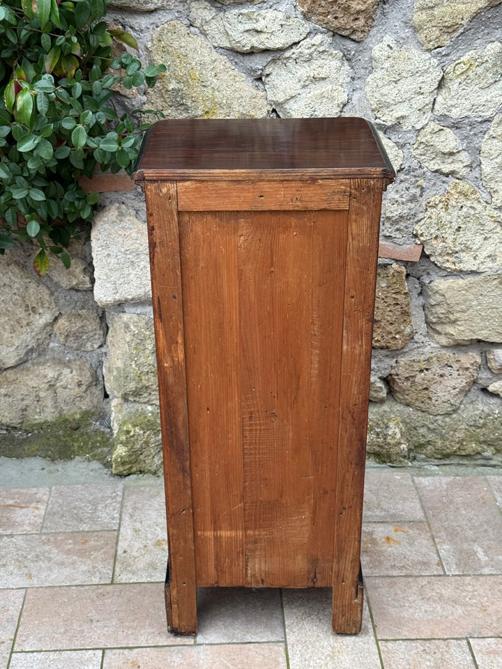 Comodino antico a colonna con anta e due cassetti Italia prima metà Novecento