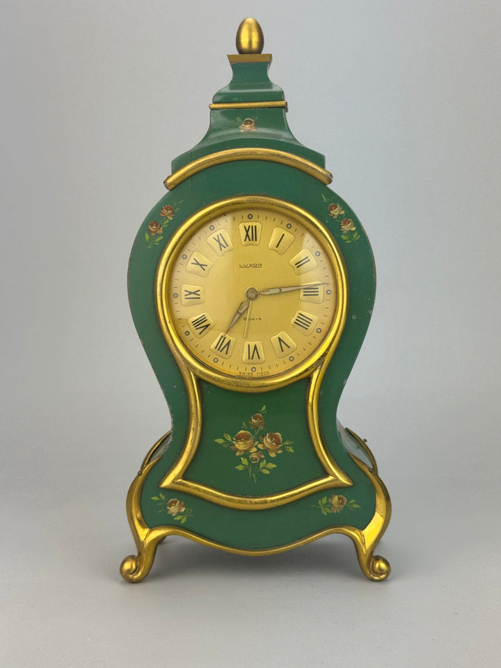 Orologio da Tavolo Luxor Swiss Made Verde e Oro Stile Rococò Vintage