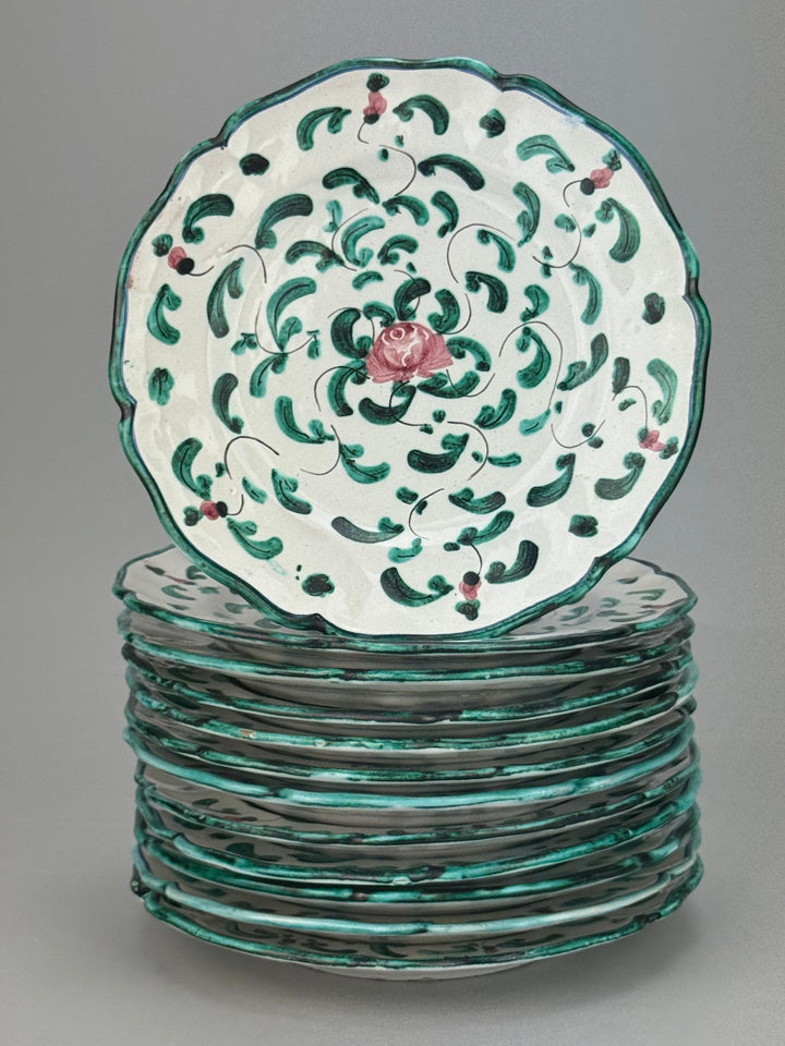 Set 12 piattini da pane in ceramica dipinta a mano Ascoli Piceno decoro floreale