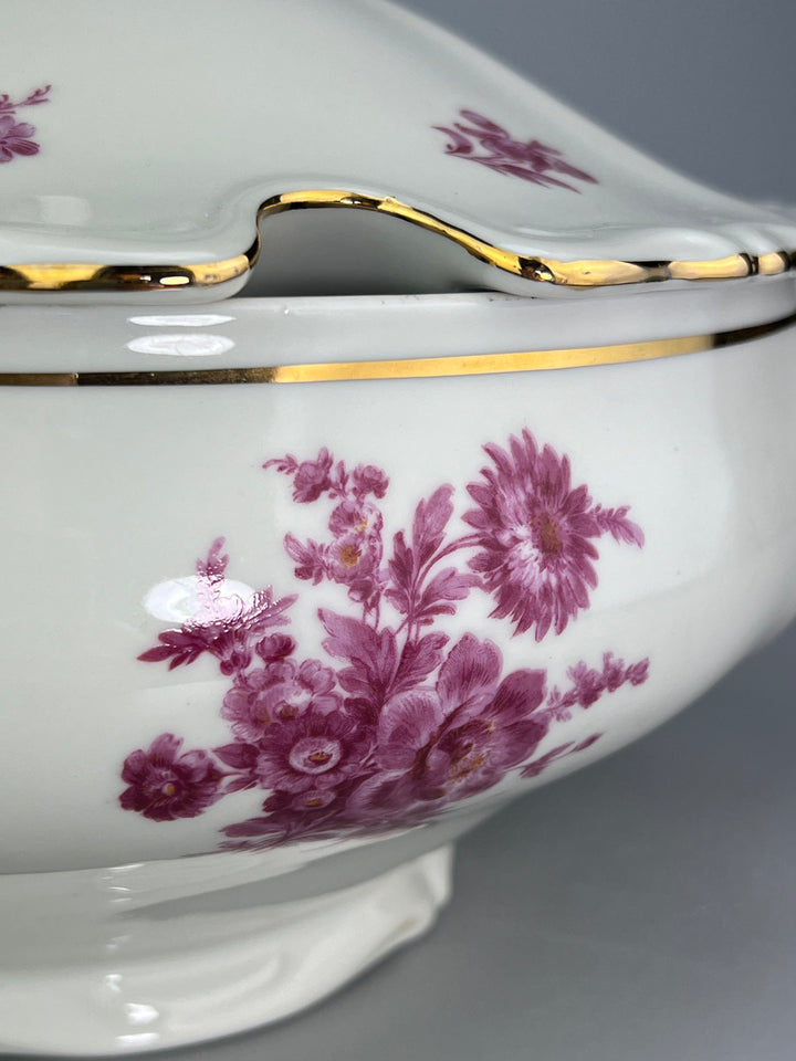 Zuppiera vintage in porcellana Bavaria decoro rosso rubino