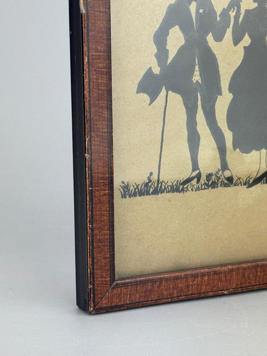 Quadretto silhouette coppia in stile vittoriano penna su carta con cornice in legno