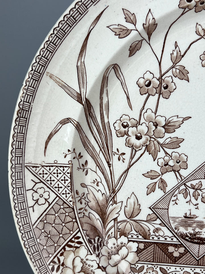 iatto Antico Edge Malkin & Co – Decoro “Mysore” in Transferware Seppia, Fine ‘800