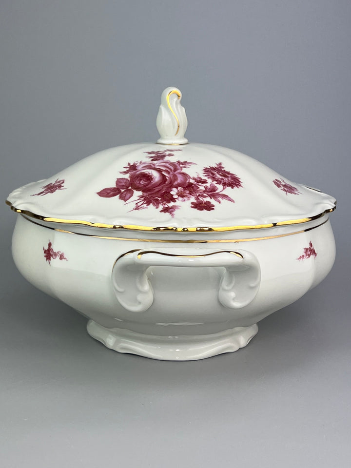 Zuppiera vintage in porcellana Bavaria decoro rosso rubino